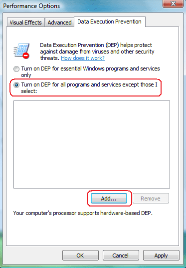 How to change Data Execution Prevention (DEP) settings in Windows 7