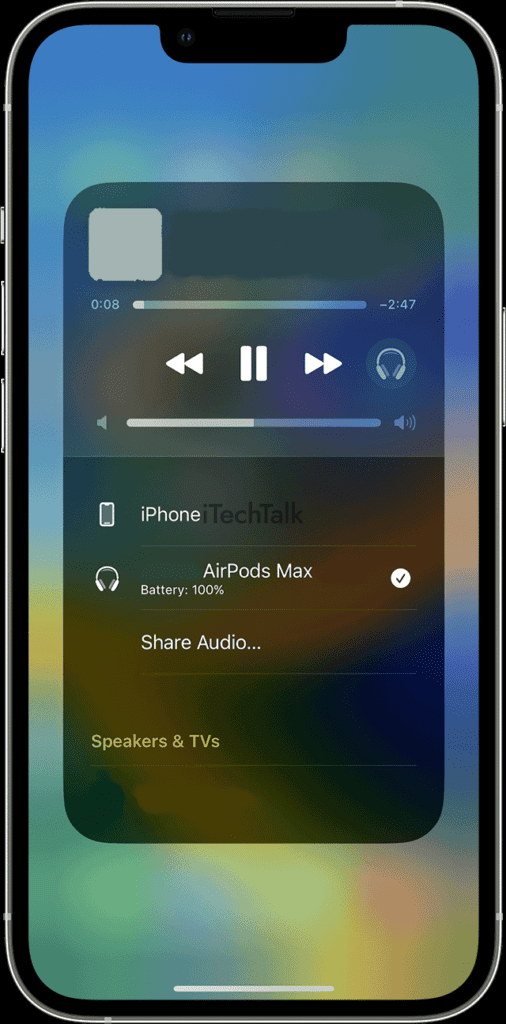 control center audio card music playing airpods max