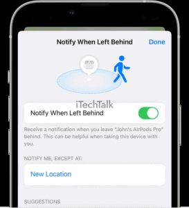 find my devices airpods notify when left behind