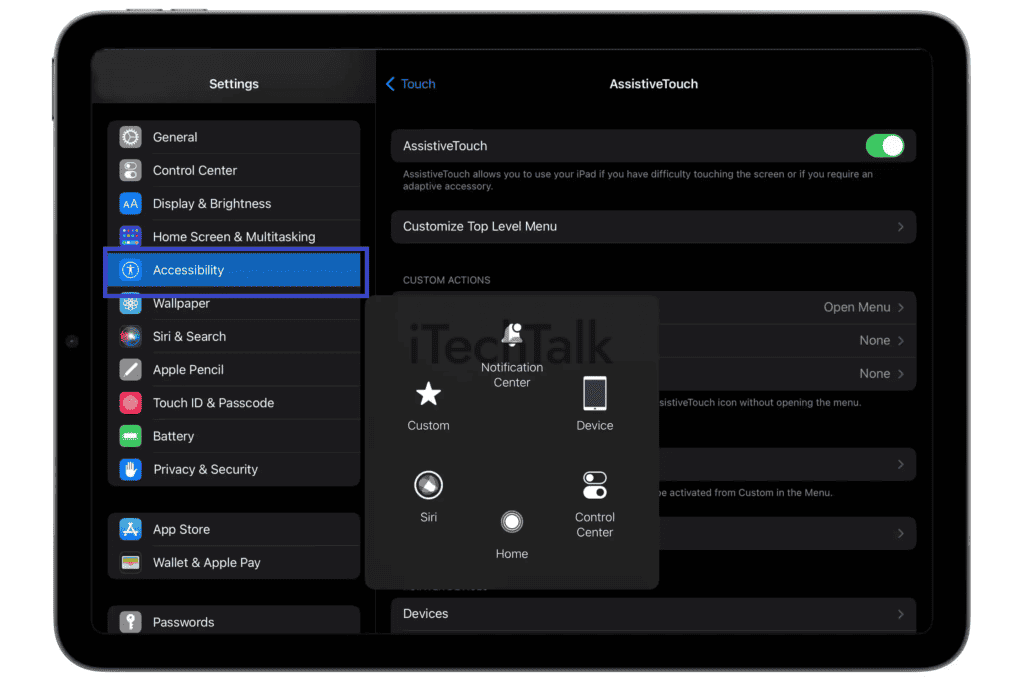 iPad Assistive Touch to take screenshort