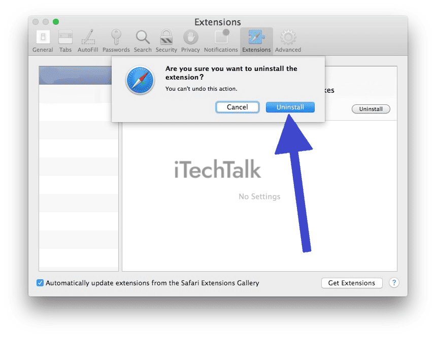 remove safari extensions mac