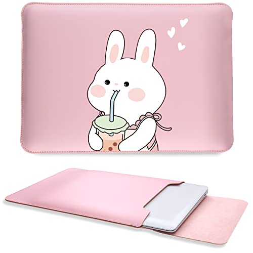 Cute Bunny Laptop Sleeves 13 Inch, Pink Faux Leather Cover Case For...