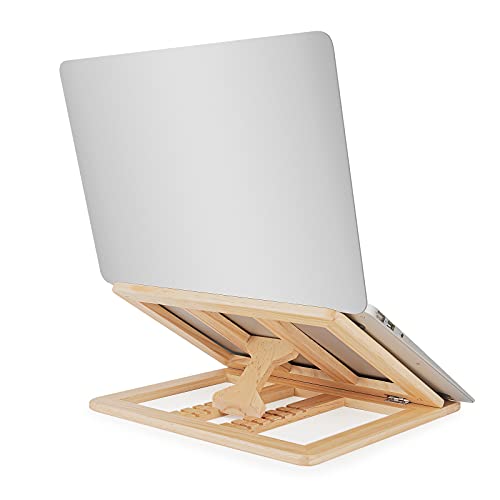 Skoioje Wooden Laptop Stand, Foldable Wood Laptop Riser Adjustable ...