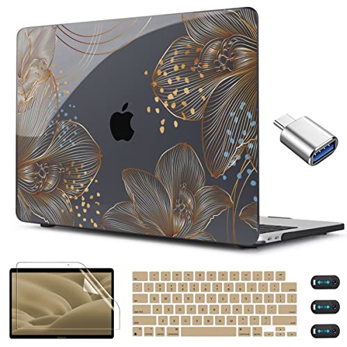 Cissook Gorgeous Gold Flower Case For Macbook Air 13.6 Inch Case A2...