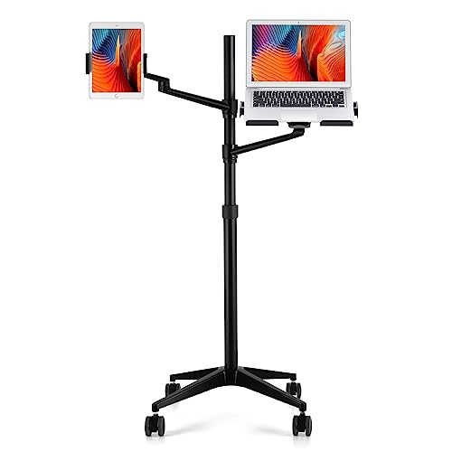 Viozon Tablet And Laptop Floor Stand, 2-In-1 Rolling Adjustable Dua...
